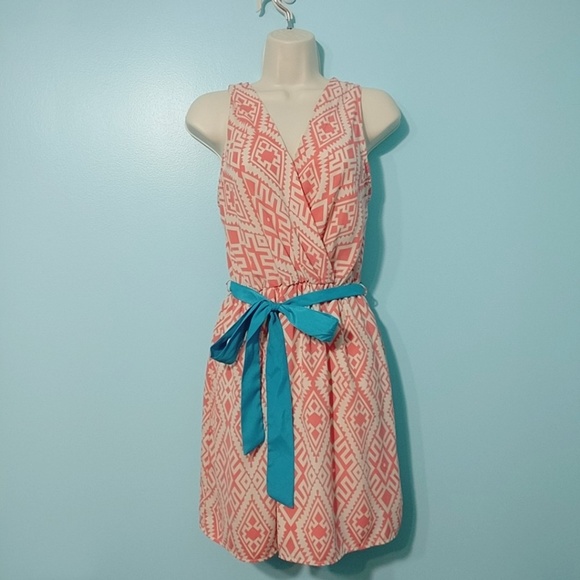 Pink Owl Dresses & Skirts - PINK OWL Coral Aztec Dress with Tie Waist